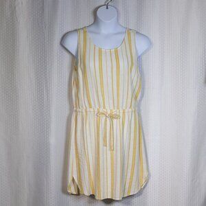 Old Navy Size L linen vertical stripe goldenrod/white sleeveless dress
